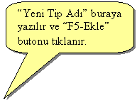 Keleri Yuvarlanm Dikdrtgen Belirtme izgisi: Yeni Tip Ad buraya yazlr ve F5-Ekle butonu tklanr.