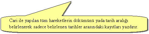 Keleri Yuvarlanm Dikdrtgen Belirtme izgisi: Cari ile yaplan tm hareketlerin dkmn yada tarih aral belirlenerek sadece belirlenen tarihler arasndaki kaytlar yazdrr.