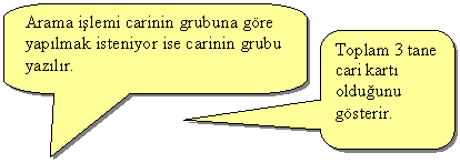 Keleri Yuvarlanm Dikdrtgen Belirtme izgisi: Toplam 3 tane cari kart olduunu gsterir.